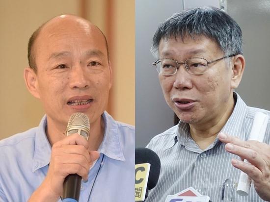 NCC 6日公佈8月電視新聞報導觀測報告,高雄市長韓國瑜(左)的報導則數仍爲第一,但若計算報導秒數,第一名是臺北市長柯文哲(右)。(中央社檔案照片)