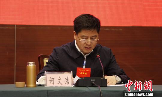 图为西藏自治区党委常委、政法委书记何文浩致辞。 赵朗 摄