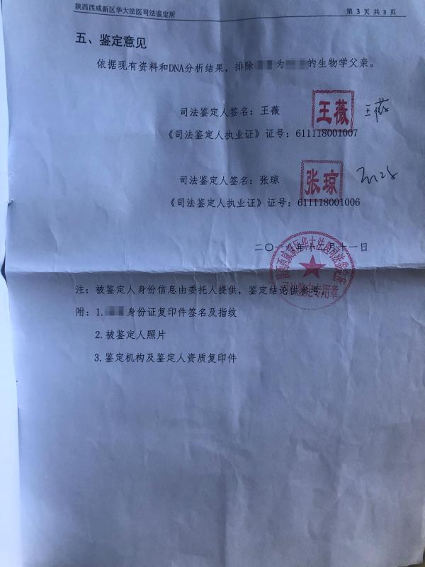 亲子鉴定结果显示高蒙不是莉莉的生物学父亲。 澎湃新闻记者 陈雷柱 图