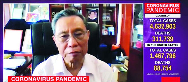 鍾南山接受CNN採訪。(圖片來源:CNN視頻截圖)