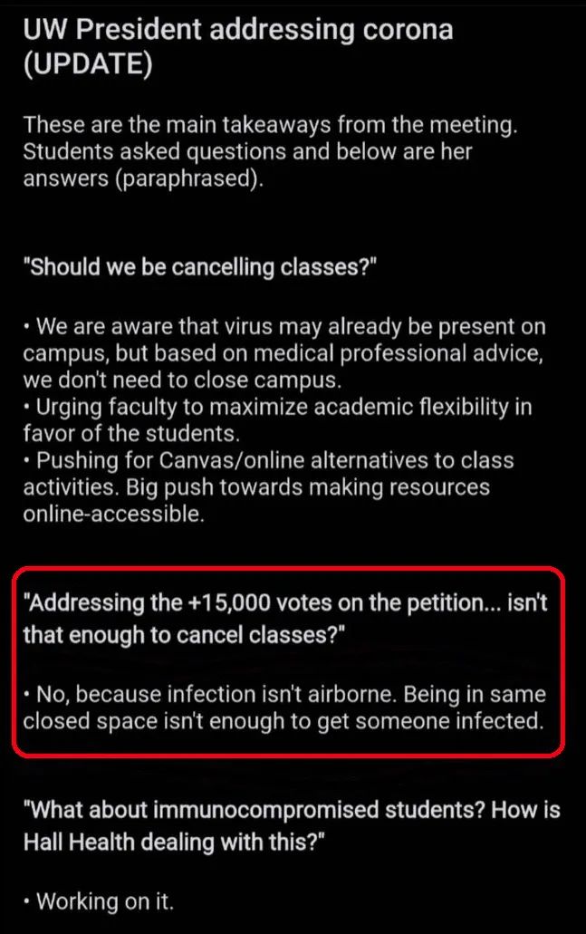 △3月4日前後,華盛頓大學對於學生質疑的回應